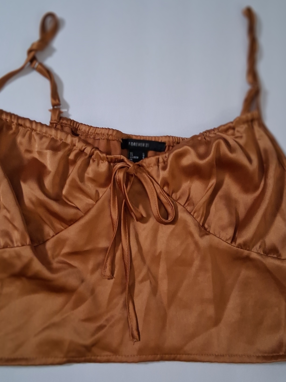 Forever 21 Satin Crop Top in Copper Brown